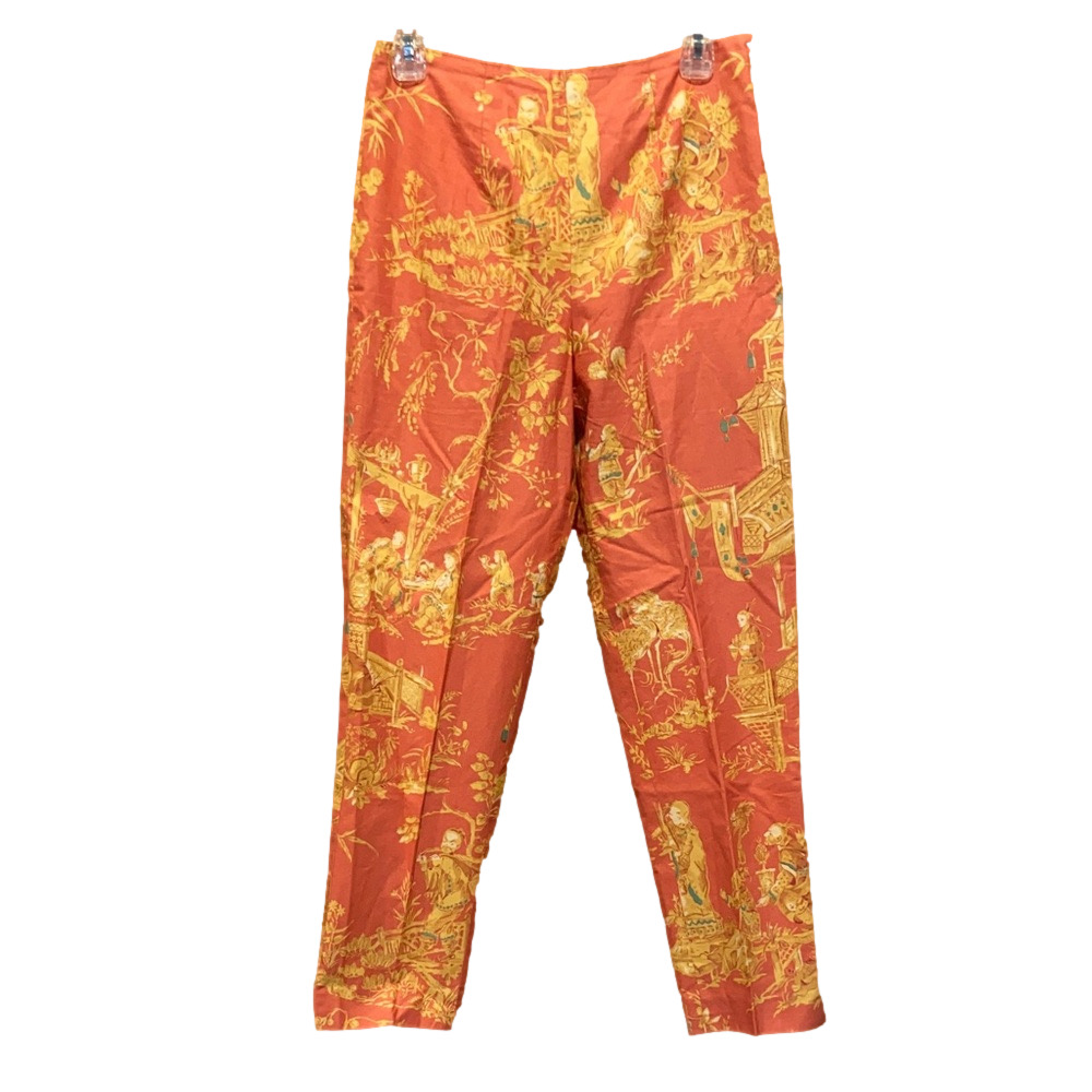 Steven Stolman Vintage Cotton Asian Emperor Inspired Print Coral Pants Size 8